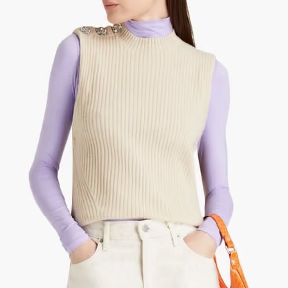 Ganni Sweaters - GANNI NWT Crystal-Embellished Sweater Vest in Beige size Medium FLAWED